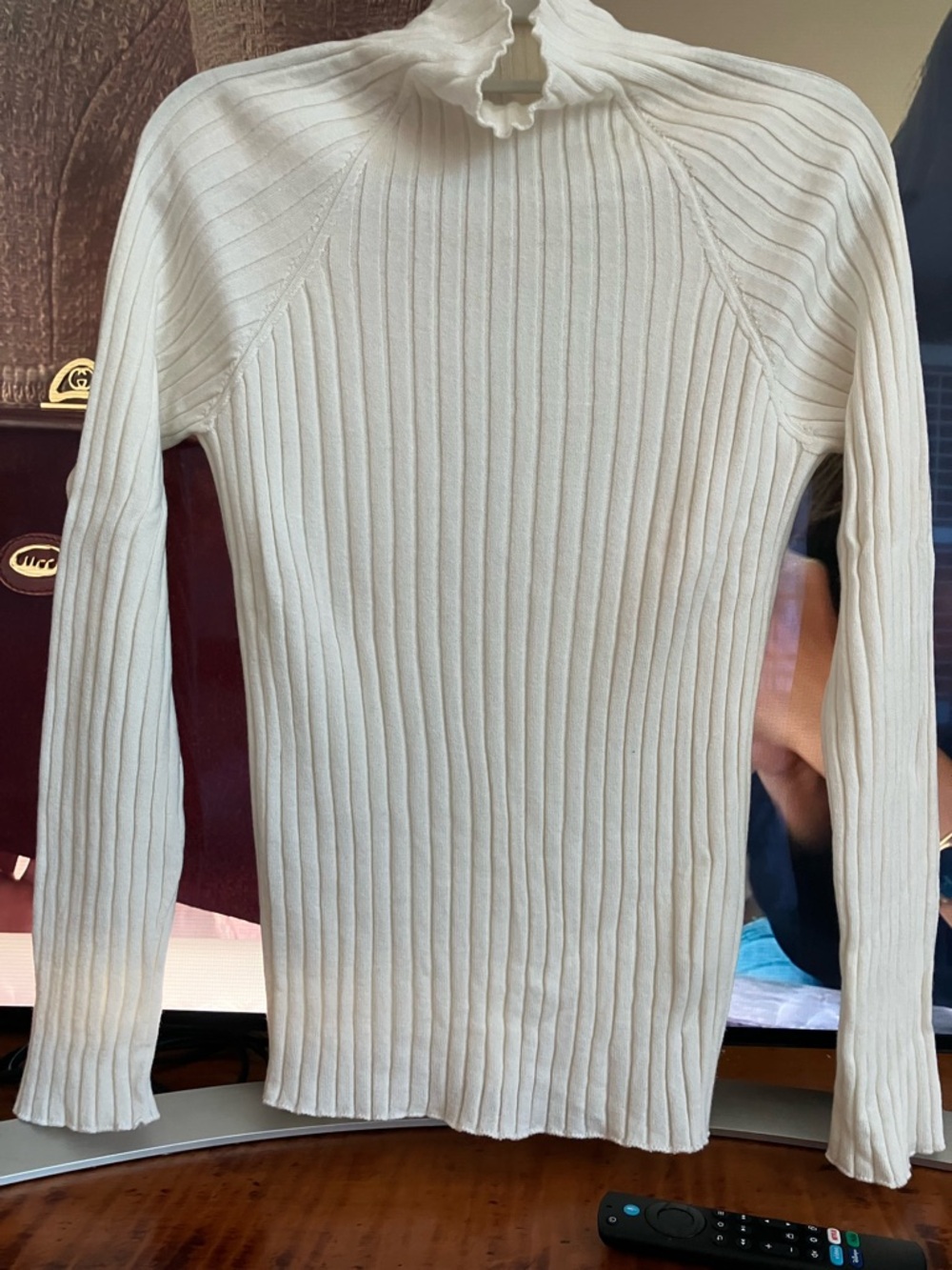 Pair of Sezane Charly, Ecru/Black Mock Turtlenecks, Woven in France, XL, RARE!